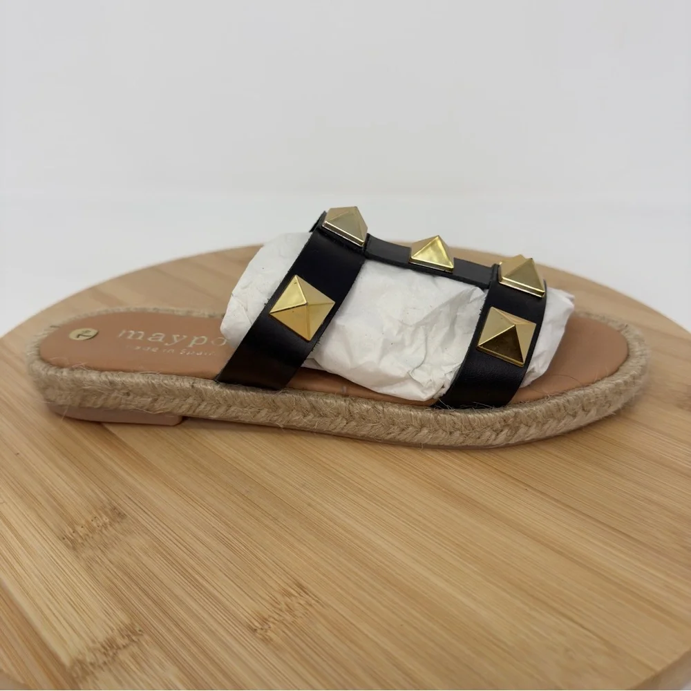 Maypol Black Leather Studded Espadrille Sandals | Size 7.5 | Made in Spain